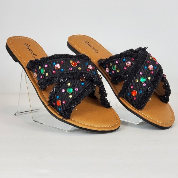 Qupid Shoes - NEW X-BAND EMBELLISH SANDAL BLACK DEMI